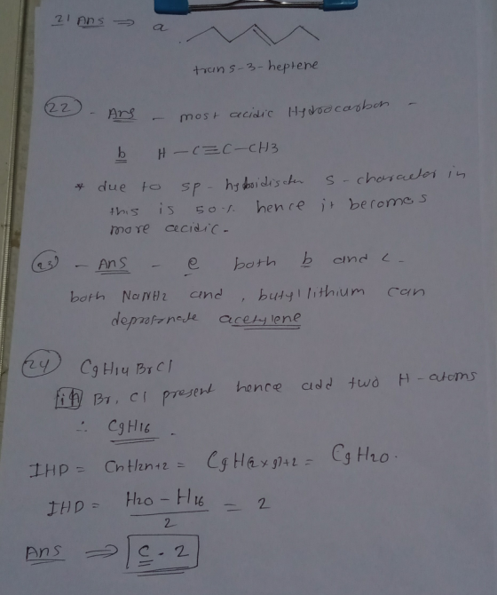 Ilans - a trans-3-heptene (22) - Ang - most cecidic Hydrocarbon ь н - С=С-СН3 * due to sp- hs boidischen S-character in this