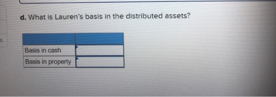 d. What is Laurens basis in the distributed assets? Basis in cash Basis in property