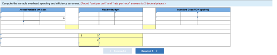 Compute the variable overhead spending and efficiency variances. (Round cost per unit and rate per hour answers to 2 deci