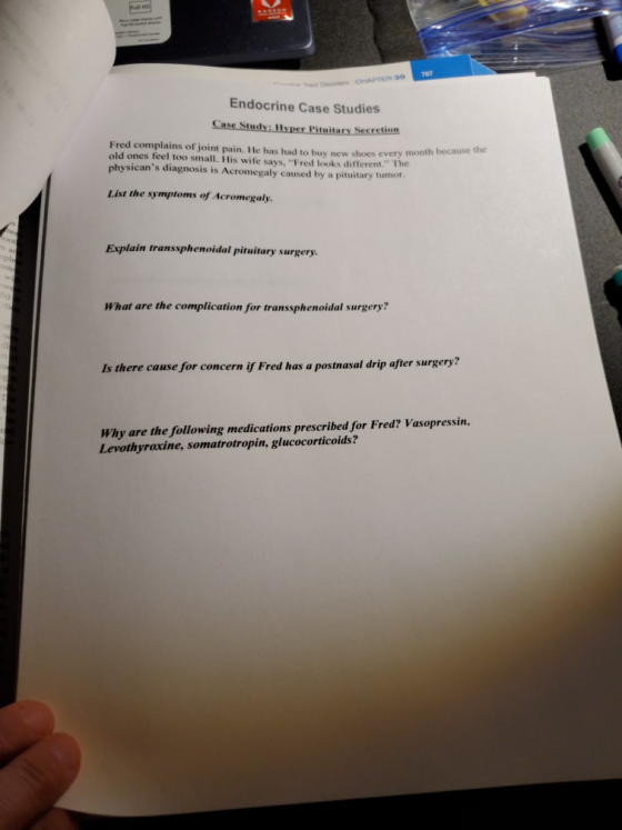 Full HD 787 CHAPTER 30 Endocrine Case Studies Case Study: Hyper Pituitary Secretion Fred complains of joint pain. He has had