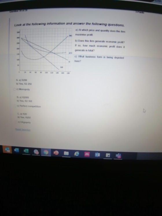 Look at the following information and answer the following questions a) Al which price and quantity does this firm ise profit