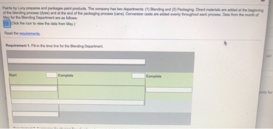 Paints by Lucy prepares and packages paint products. The company has two departments: (1) Blanding and (2) Packaging. Direct