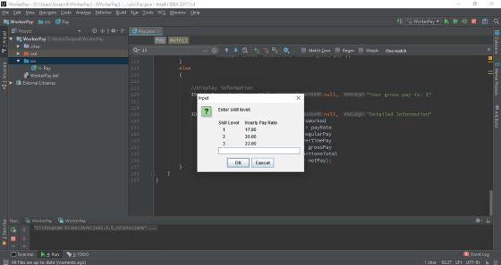 J WorkerPay - [CAUsers Swapnil WorkerPay] - [WorkerPay) - ..src\Pay.java - Intelliu IDEA 2017.1 Eile Edit View Navigate Code