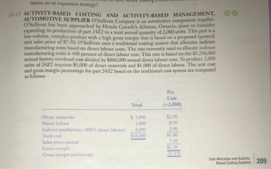 LIVE UCIUI ing di 10 OD dation on an expansion strategy? CEMENT 05-15 ACTIVITY-BASED COSTING AND ACTIVITY-BASED MANAGEMENT, A
