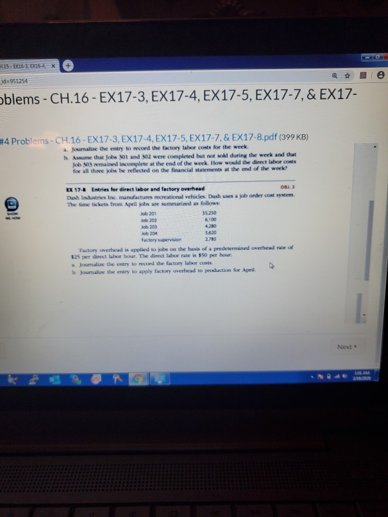 1.15. EX16-3, EX16-4 X + id=951254 oblems - CH.16 - EX17-3, EX17-4, EX17-5, EX17-7, & EX17- #4 Problems - CH.16 - EX17-3, EX1