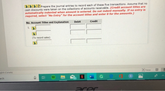 SISTSPrepare the journal entries to record each of these five transactions. Assume that no cash discounts were taken on the c