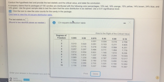 Conduct the hypothesis test and provide the test statistic and the critical value, and state the conclusion A company claims