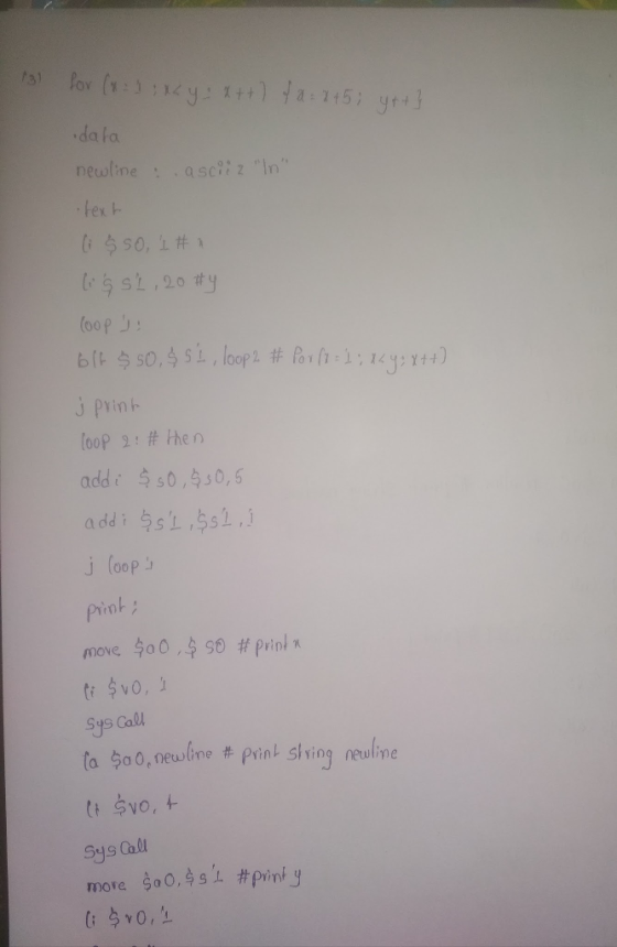 da fa neultne 、ascHz In. s SL,2.0 oop: loop 2! #hen addi牡1,531,1 Sys Call ta 5ao, eoline #prin L shing newline Sys Cal
