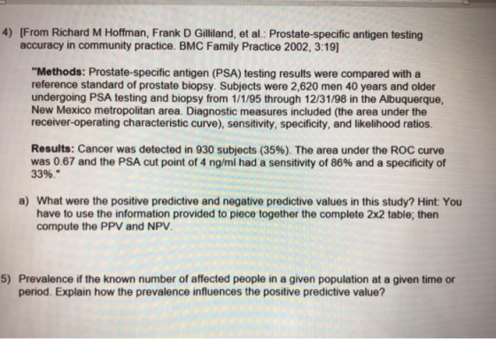 4) [From Richard M Hoffman, Frank D Gilliland, et al.: Prostate-specific antigen testing accuracy in community practice. BMC