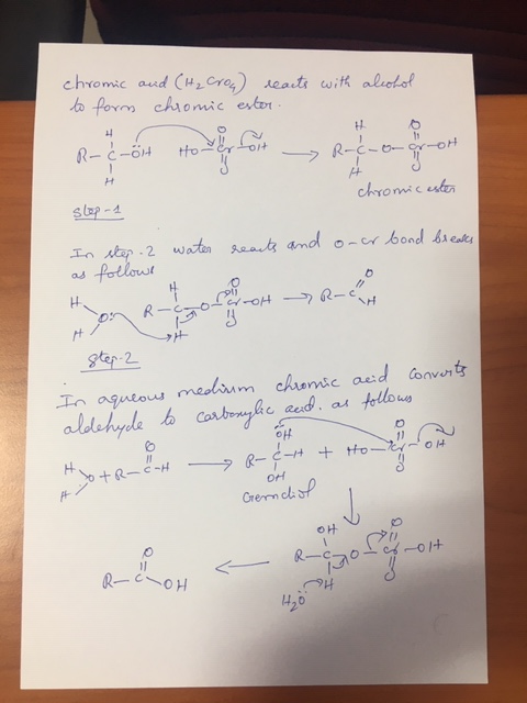 alcohol chromic and (H₂ Croa) rearts with to form chromic ester R-Ć-öht to > R-c-o croH chromic ester step-1 reacts and oner