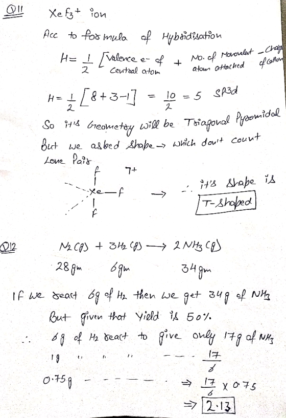 VI Xe 3+ You Ace to formula of Hybridisation : H= 1 [valence e- of + No. of [ Valence e- of , { No. of Morovaleut _chade of c