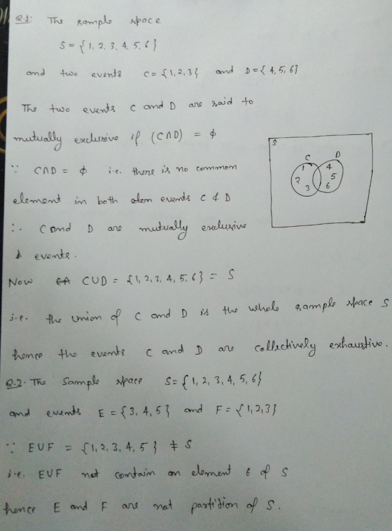 S 2, 3, 4. 5 amd tw events Tho to event c and D are xaid to mutually exclusive p (CAD) φ 4 5 i events ae Co TK Som : EUF {1, 2, 3, 4:53 キs = amce E and F an
