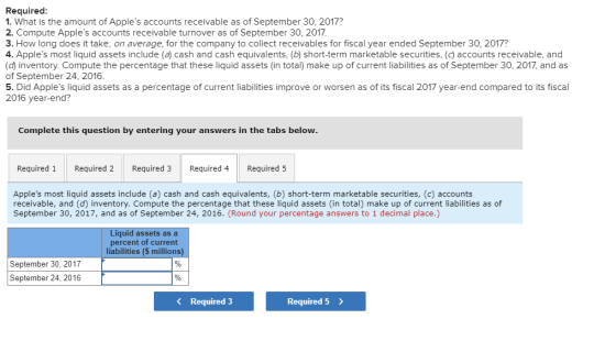Required: 1. What is the amount of Apples accounts receivable as of September 30, 2017? 2. Compute Apples accounts receivab