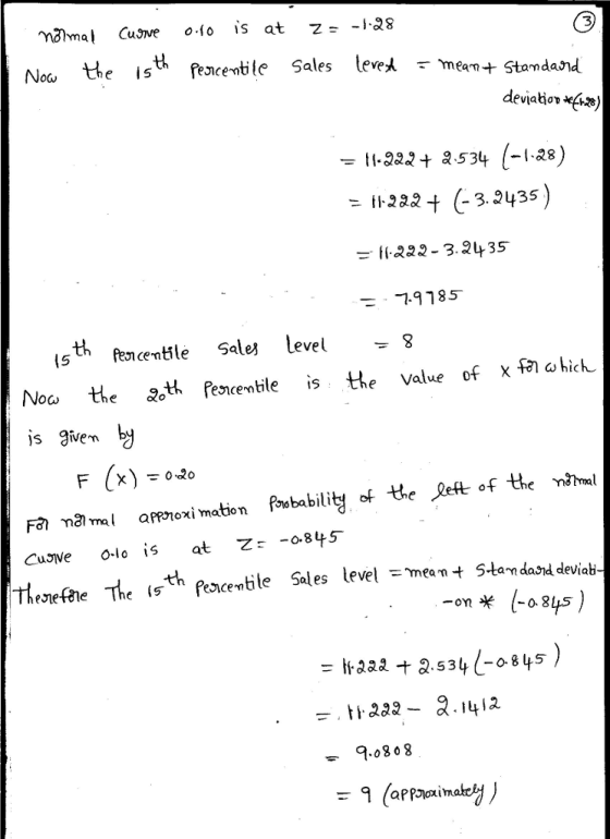 the isth Pencemble Sales leve^ F-mean-+ Stamdand tha24 (-3.2435) 22 3. 2435 -7.9185 Roth feydentile is the value of X which js given Fa mãmal affenoxi mation Pbability of the Let of the ni CuJVe O-lois at 7:-0845 t,rsef8e e (5th focentile Sales level meant standand deviab = aaa + 2.534(-0845 ) 9.o80 8