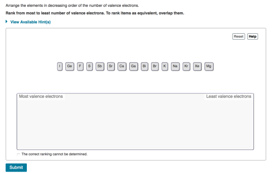 Arrange the elements in decreasing order of the number of valence electrons. Rank from most to least number of valence electr