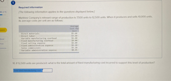 10 of 15 Required information [The following information applies to the questions displayed below.) Martinez Companys releva