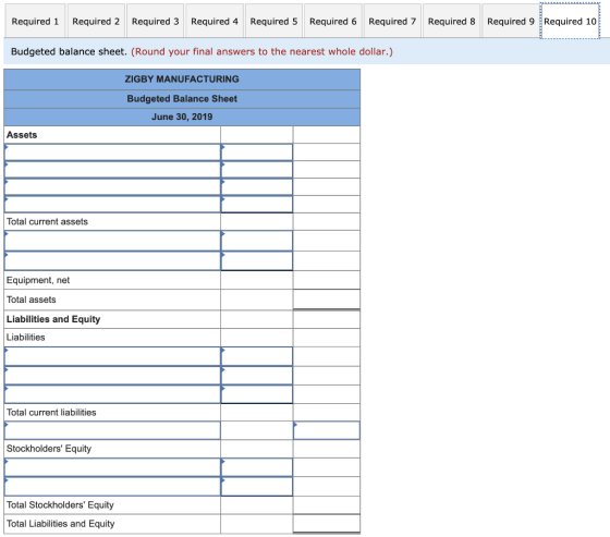 Required 1 Required 2 Required 3 Required 4 Required 5 Required 6 Required 7 Required 8 Required 9 Required 10 Budgeted balan