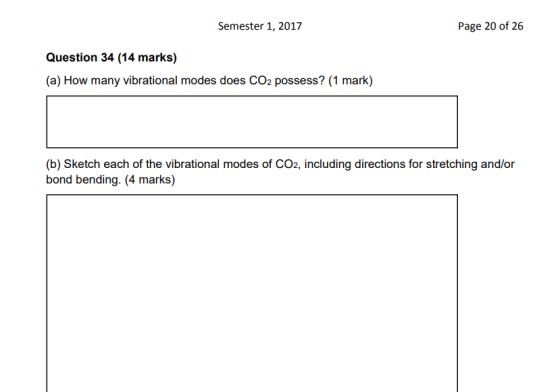 Semester 1, 2017 Page 20 of 26 Question 34 (14 marks) (a) How many vibrational modes does CO2 possess? (1 mark) (b) Sketch ea