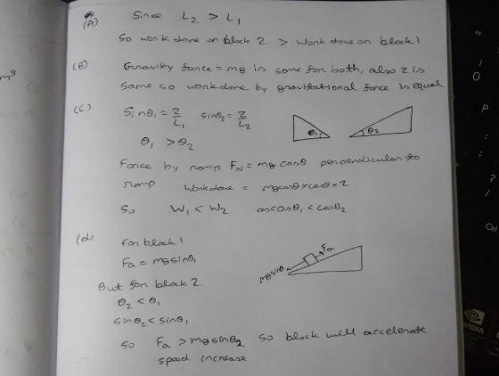 Sin ce (A) S0 won k done on lock 2 Wonk done on block (8) Gunavisy Son ce =mg is Some fon both, aepo Zis O wrk dore by gnavit