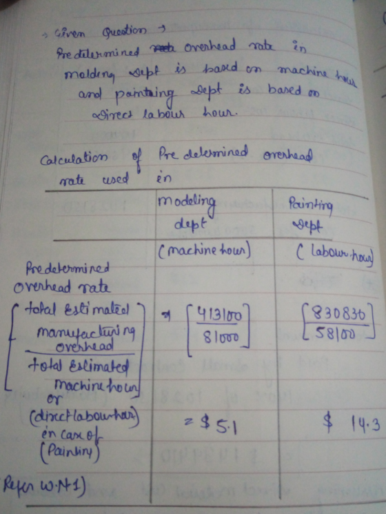 machine hour - Ceren question & Pre determined rode Overhead rate in molding dept is based on and painting dept is based on d
