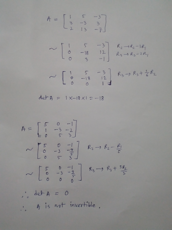 -2 13-7 o 3 -132 5-1 2 -) ト2 O 3 3 -2 is nat invertible.
