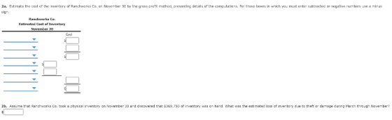 2a. Estimate the cast of the inventory of Ranchworks Co. an Navember 30 by the gross profit method, presenting details of the
