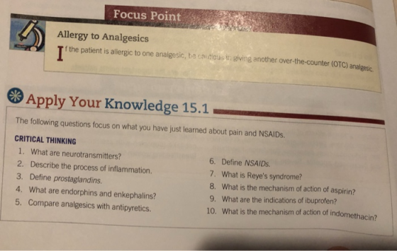 Focus Point Allergy to Analgesics f the patient is allergic to one analgesic, ba cautious t gelving another over-the-counter