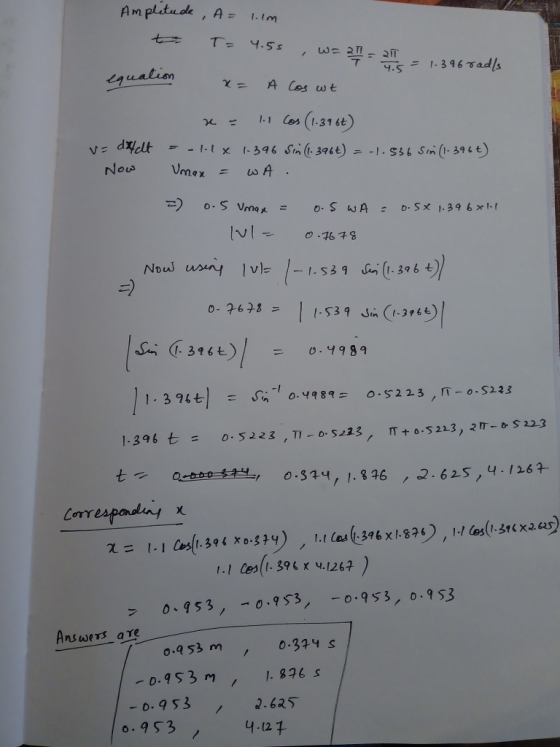 Am platu ole I.tm izuation Nous usey v) 36 ) -l , 0.324, 1.846 , 2.625,4.126า- o-953ノー0.953/ -0.953/ o.953 Answers are 0.a53 m 0.314 s -0.953 m 1. g孔s , -0.953 2.625 o.9S3 (2