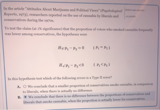In the article Attitudes About Marijuana and Political Views (Psychological Reports, 1973), researchers reported on the use