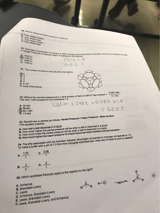 29. What i 30, t the heat of 4440 D.-1780 k 790.3 . r 31. The number of atoms in the unit cal to the nghts C.4 D. 5 E.51/8 F.