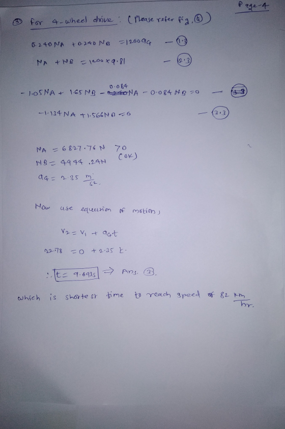 Page 4 ♡ for 4-wheel drive ( Please refer fig, @) 0-240 NA +0.240 NB = 12000 MA & HB - 1200X9.81 (23) 0.084 - 1.05NA + 1.65 N