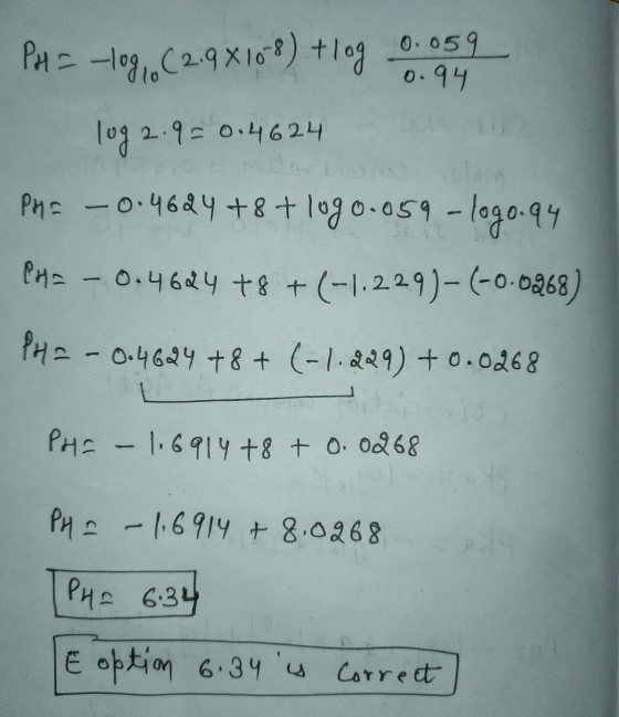 PAS-10gC2.9x1018) +log 0.059 0.94 q=0.4624 PH= -0.4624 +8+ logo.059 - logo.94 PH = - 6.4 6 9 18 (-|. 2.2.1)-(-o- 0968) PHP -