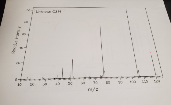 100 Unknown C314 80 40 20 0 120 110 100 90 80 70 60 40 30 10 m/z 50 20 50 Relative Intensity