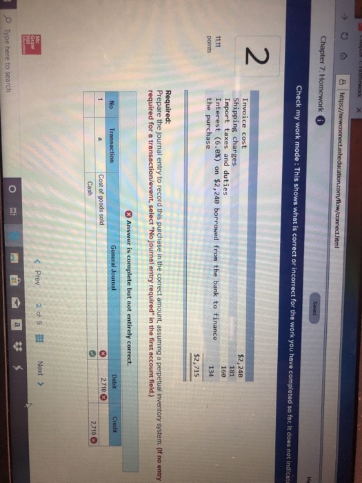 Homework https://newconnect.meducation.com/flow/connect html 0 Chapter 7: Homework Check my work mode: This shows what is cor