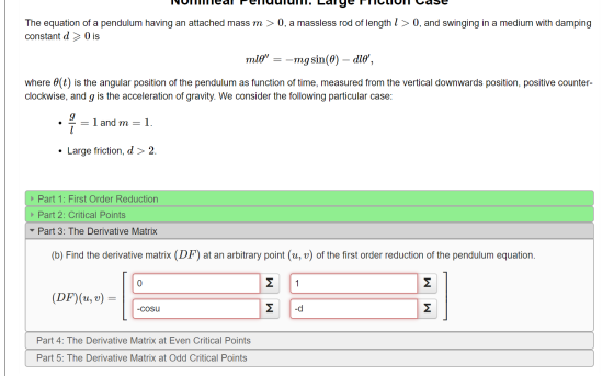 IVUIedl Peruuiunil. Ldiye riCLIUIT Case The equation of a pendulum having an attached mass m > 0, a massless rod of length 1