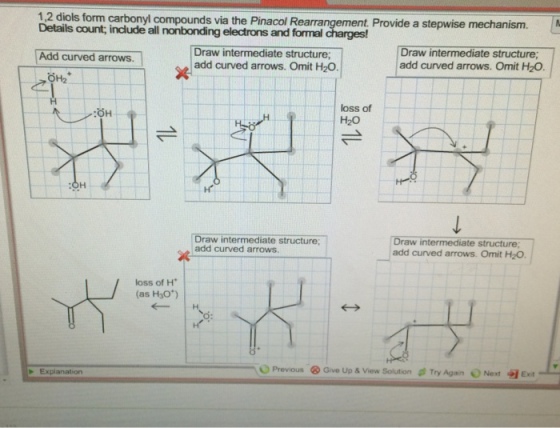 Image for 1,2 diols form carbonyl compounds via the Pinacol Rearrangement. Provide a stepwise mechanism, Details count;