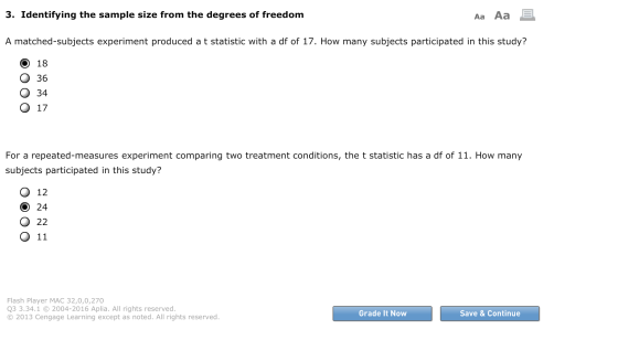 3. Identifying the sample size from the degrees of freedom Aa Aa E A matched-subjects experiment produced at statistic with a