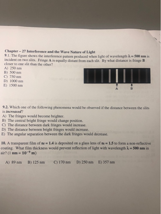 Chapter - 27 Interference and the Wave Nature of Light 9.1. The figure shows the interference pattern produced when light of