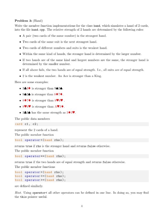 Problem 3: (Hand) Write the member function implem