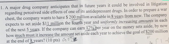 1. A major drug company anticipates that in future years it could be involved in litigation regarding perceived side effects