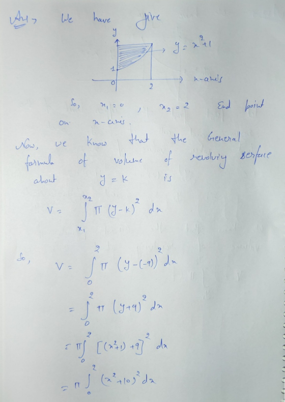 Any We have Jive ។ 2 yanti 1 nanes . 2 So, 2 End boint On n-aris. Know the Now, General we that volume formula of revolving s