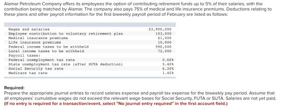 Alamar Petroleum Company offers its employees the option of contributing retirement funds up to 5% of their salaries, with th