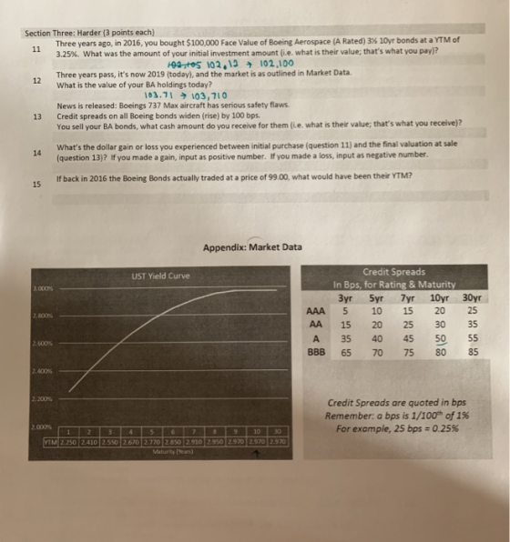 11 Section Three: Harder (3 points each) Three years ago, in 2016, you bought $100,000 Face Value of Boeing Aerospace (A Rate