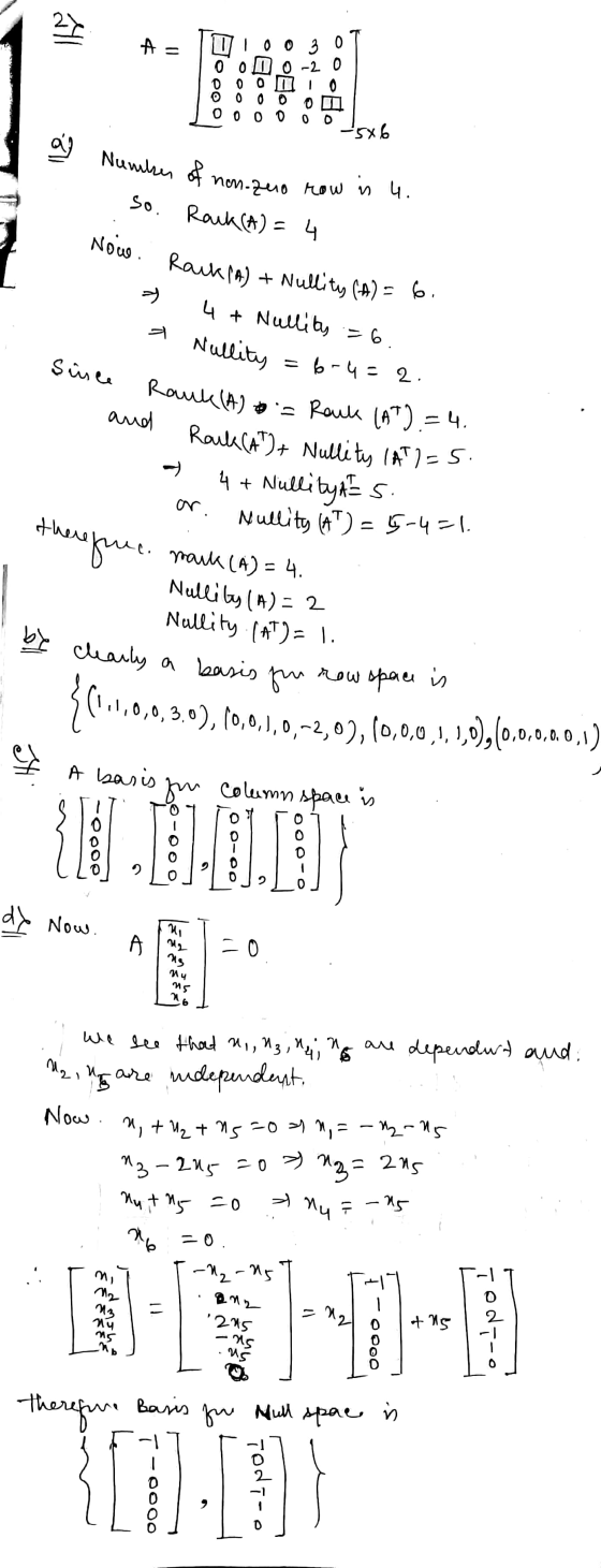 Number of non- zuo row in 4. be clearly a basis for now space is 21 o A UIO 03 0 0 0 0 -2 0 0 0 0 0 0 OOOO -5x6 all so. Rack