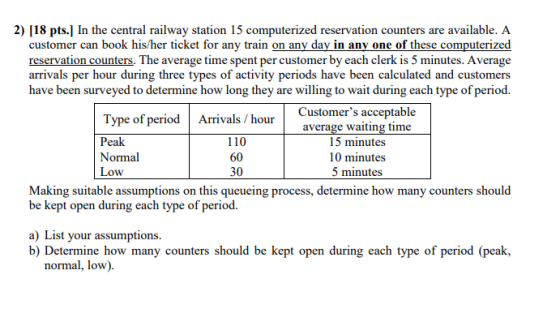 2) (18 pts. In the central railway station 15 computerized reservation counters are available. A customer can book his/her ti