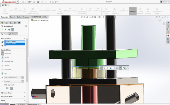 BS SOLIDWORKS Assem1 * > Search Con Insert Components Mate Linear Component Pattern Move Component Assemb... Referenc... Expl