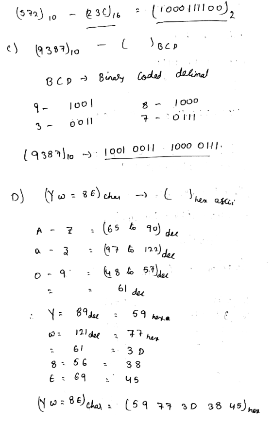(572)10 - 630,0 - 11000111100), el 193873,0 - JBCD BCD ~ Binary Coded delinal 9 1001 3- 00117 1000 -10lni: 1000 0111.. 193875
