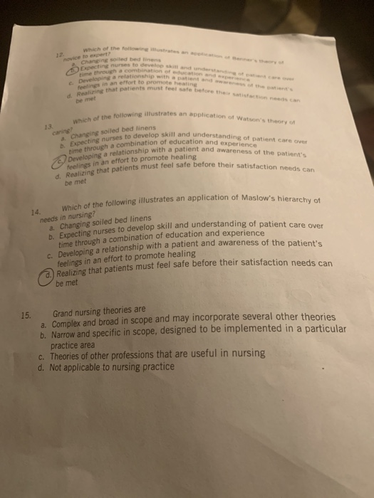 Which of the following iustrates an application of Benners theory of 12 novice to expert? Changing soiled bed linens 5)Dxpec