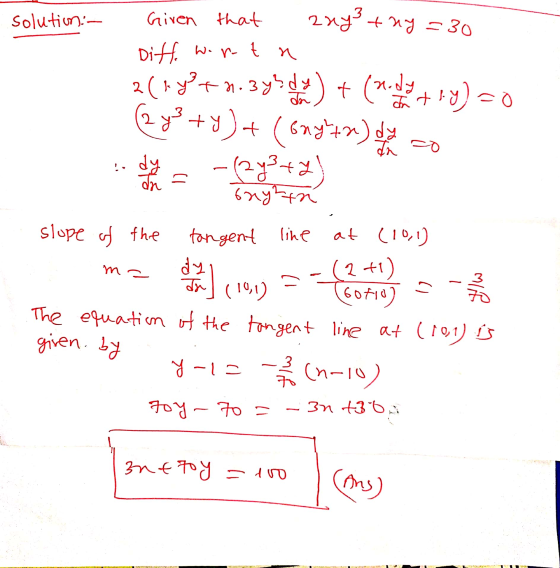 solution:- zny? tuy =30 Given that Diffe wortu 2(ky+2.34² dy an 6) + (rody an 1. y) = 0 (a yo +9)+(6ae40) - (24²+7) dy da = 6