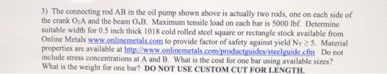 3) The connecting rod AB in the oil pump shown above is actually two rods, one on each side of the crank 02A and the beam O.B
